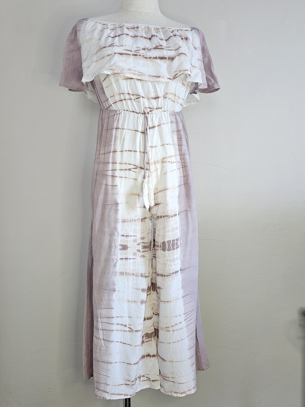 Ocean Drive Brown Tie-Dye Off-Shoulder Wide-Leg Jumpsuit Medium